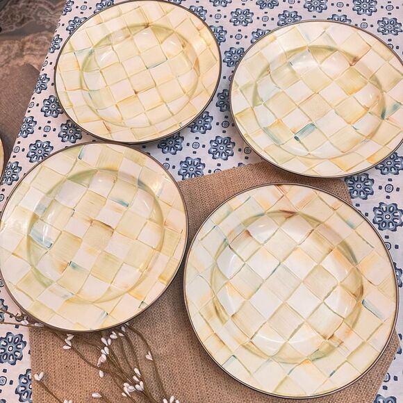 MacKenzie-Childs 4 Piece Pasta Bowl in Parchment Check Pattern - Picture 3 of 11